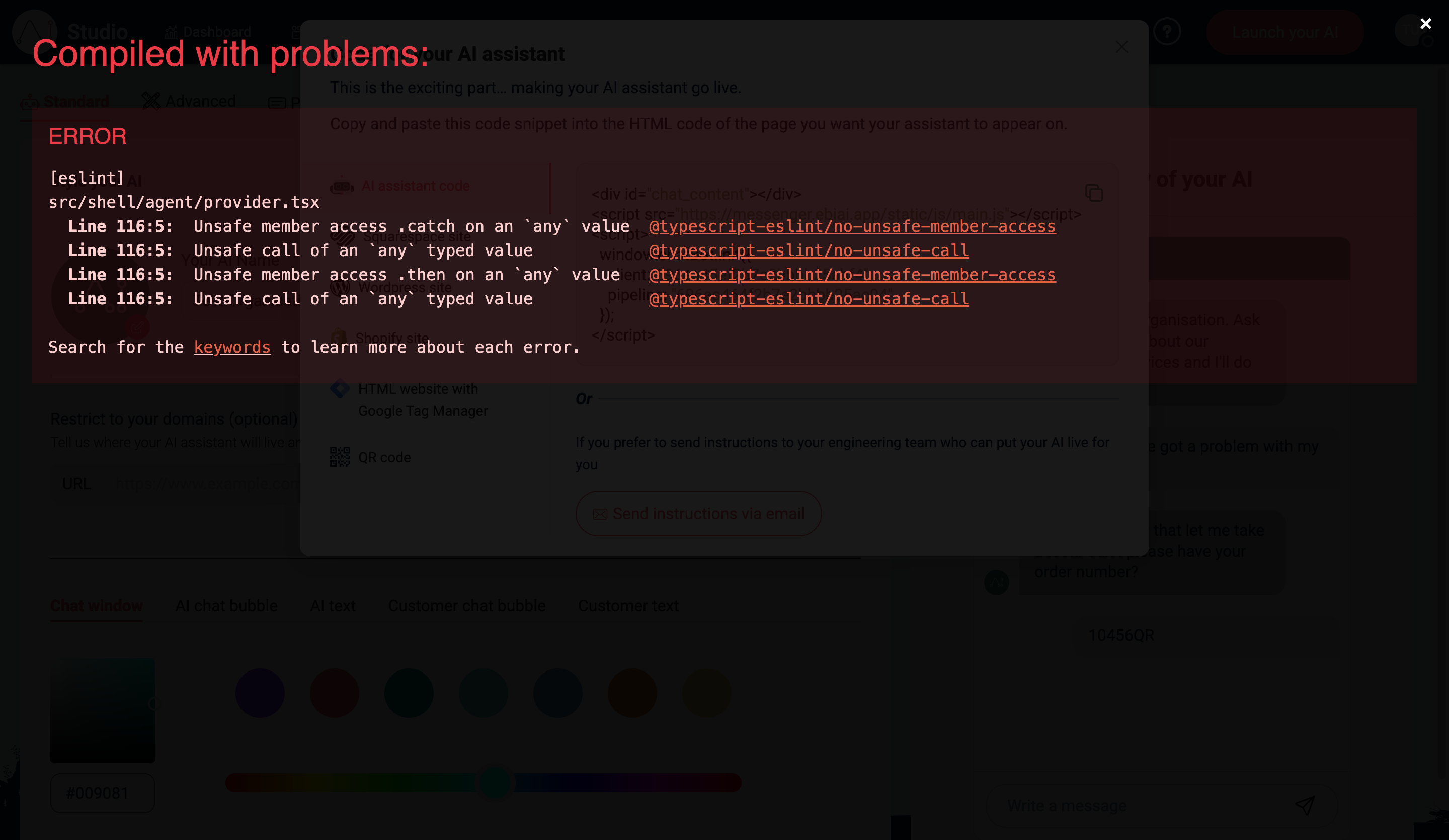 Code for your AI assistant modal in EBI's AI Studio