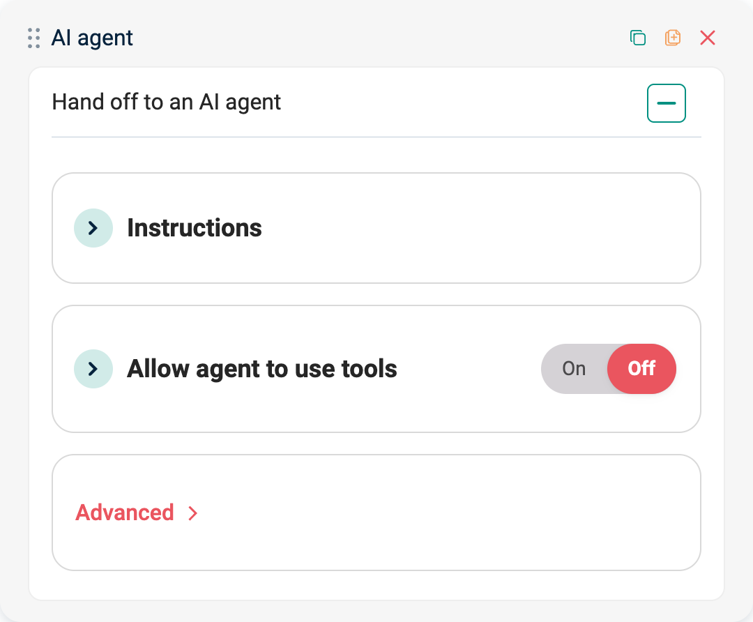AI Agent bubble in EBI's AI Studio showing Allow agent to use tools
