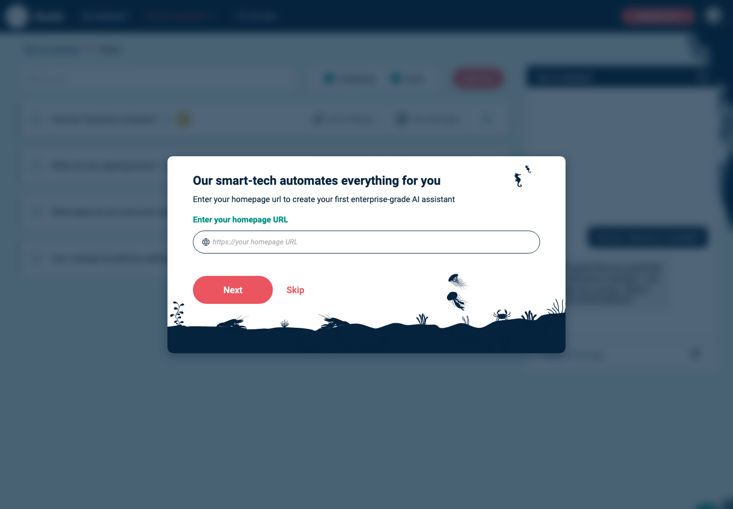 Homepage URL setup screen in EBI's AI Studio