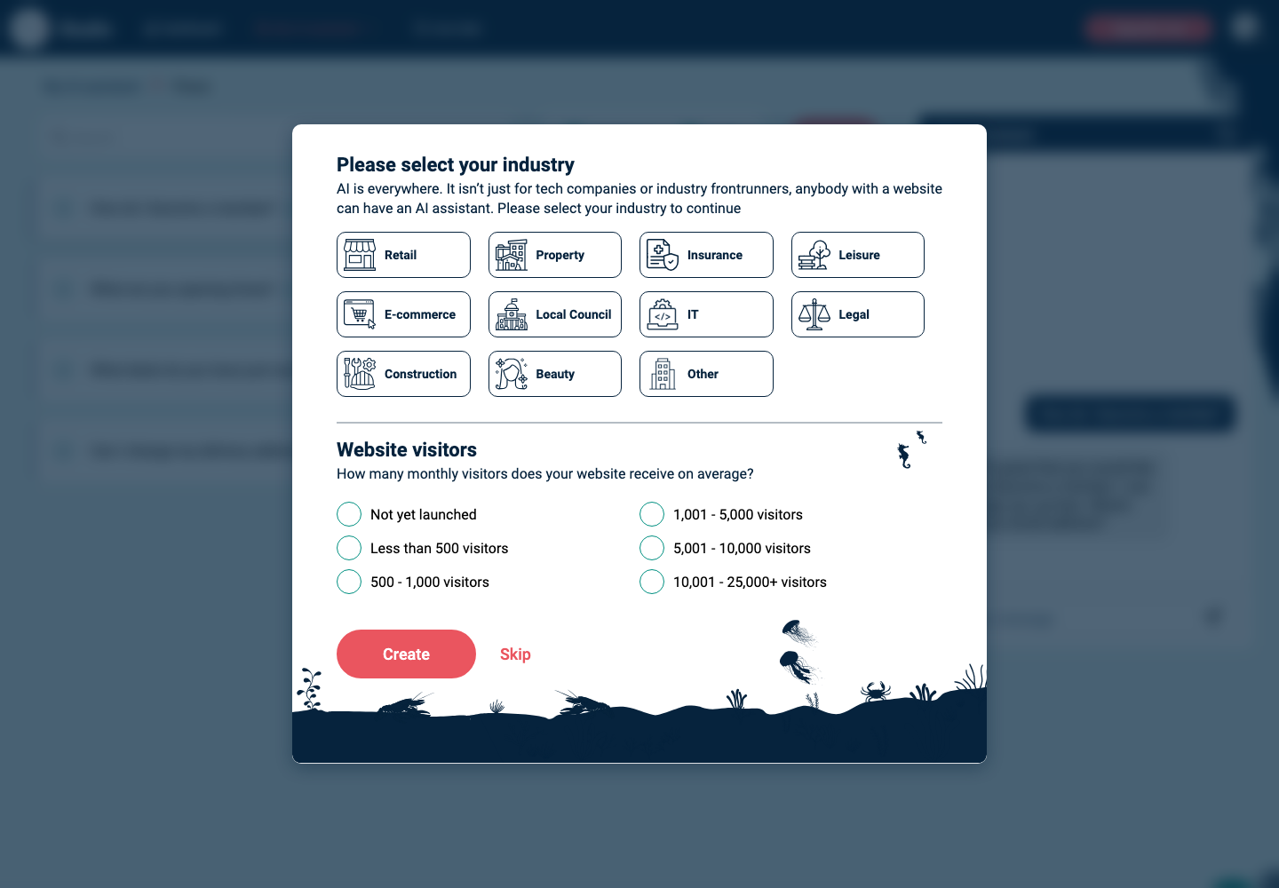 Industry and website visitor setup screen in EBI's AI Studio