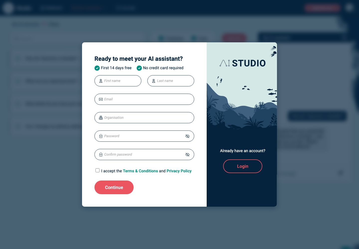 Sign-up details form in EBI's AI Studio