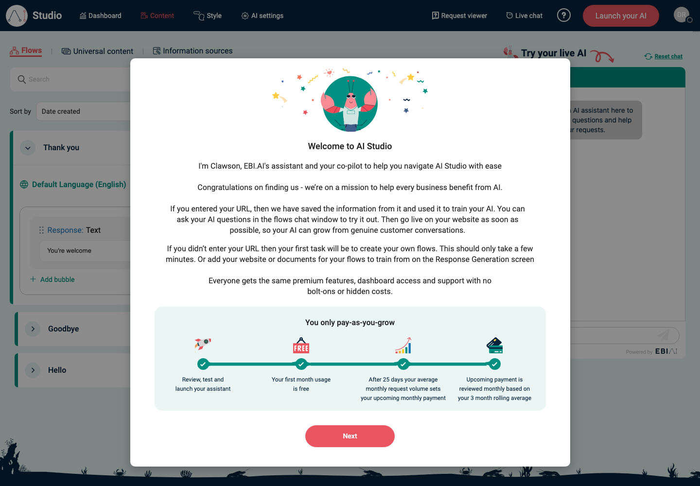 Welcome to AI Studio modal