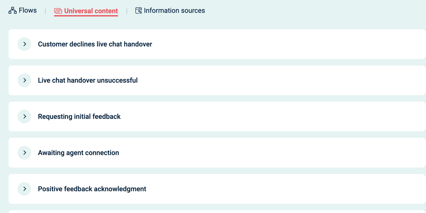 Universal content list showing reusable assistant messages